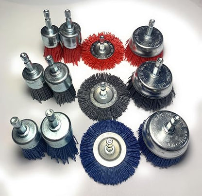 Signi 12 Pack Nylon Bristle Filament Abrasive Brush Drill Wheel and Cup Brush Set with 1/4 Inch Shank, Surface prep Remove Rust/Corrosion/Paint (2.5" Wheel, Hex Shank) - style: 2.5" wheel