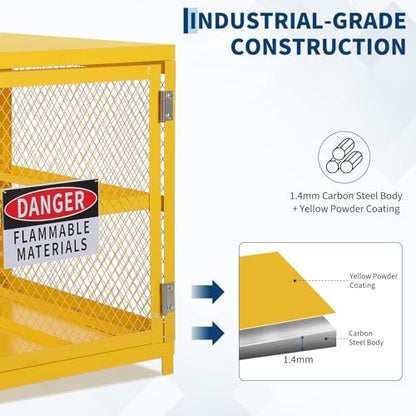 Hazardous Storage Cabinets Heavy-Duty 4 Cylinder Capacity, Powder Coated Steel Propane Tank Cage w/Lock & Guardrails, Compact Workshop Storage for Gas Cylinders, 31x30x35 Inch