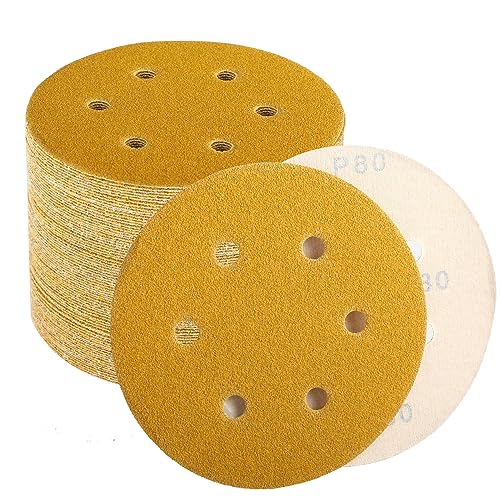 80 Grit Sanding Discs 6 Inch, Hook and Loop Sandpaper for Orbital Sander, Professional for Automotive and Woodworking, 100 Pack - style: 80 Grit