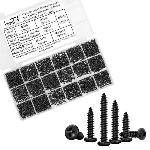 1200Pcs Black Tiny Self Tapping Screws for Wood, Plastic and Soft Metal. Phillips Pan Head M2 M2.5 M3 Small Tapper Screws Set for DIY Micro Woodworking Furniture Box. Carbon Steel - style: 1200Pcs Pan Head Wood Screws