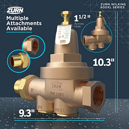 Zurn Wilkins 112-600XLHR 1-1/2" 600XL Pressure Reducing Valve with a spring range from 75 PSI to 125 PSI, factory set at 85 PSI - size: 1.5 Inch