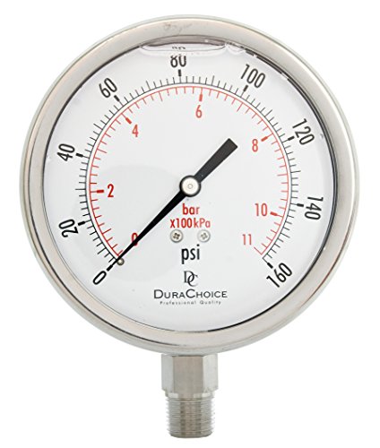 4" SS Oil Filled Pressure Gauge, 3/8" NPT Lower Mount, 160 PSI - size: [0-160 PSI]