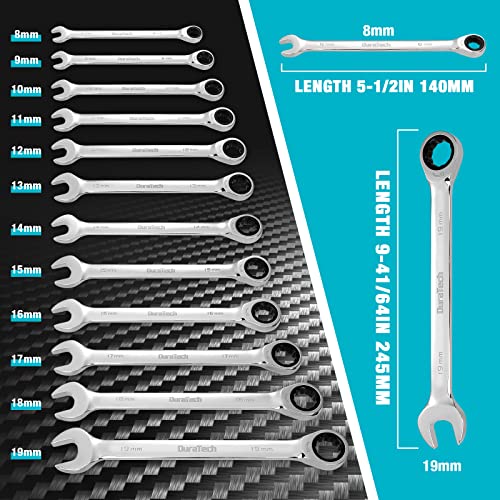 DURATECH 12-Piece Ratcheting Combination Wrench Set, Metric, 8-19mm
