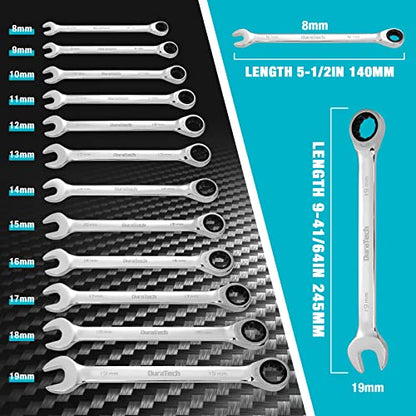 DURATECH 12-Piece Ratcheting Combination Wrench Set, Metric, 8-19mm