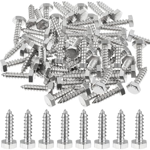 Zonon 100 Pcs 1/4" X 1" 304 Stainless Steel Lag Screw for Wood, Silver - color: Silver, size: 1/4" X 1"