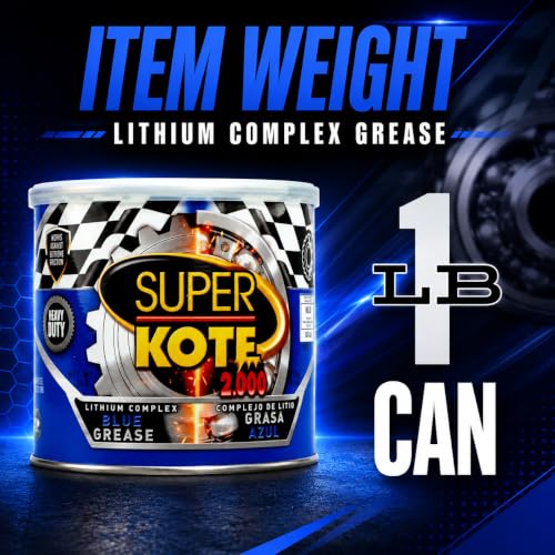 Lithium Complex Grease | Lubricant | Superkote 2000 Multipurpose | NLGI 2 | EP | High Temp | Automotive | Construction | Industry | Gear | Wheel Bearing | Axle | Ball Joint | Blue | 1 LB Can