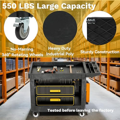 DWVO 45 x 25 in Heavy Duty Rolling Utility Cart on Wheels, Black - color: Black, size: 45"x25"