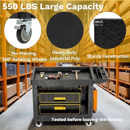 DWVO 45 x 25 in Heavy Duty Rolling Utility Cart on Wheels, Black - color: Black, size: 45"x25"