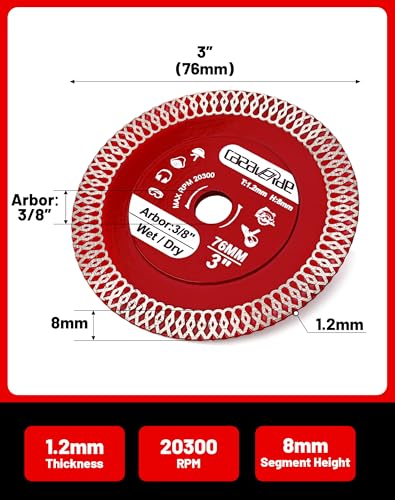 Casaverde 2 Pcs of 3"/76mm Diamond Blade with 3/8" Arbor for Cutting Ceramic Tile,Stone Tile - size: 3 inch [S] (2 pc)