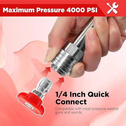Pressure Washer Tips, 0° Red Nozzle 7 Pack for Cars/Driveways/Patios - color: Red