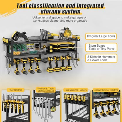 Power Tool Organizer Wall Mount, 350LBS Capacity, 3 Tier, 8 Drill Holders - size: 32.8" Width 3-Tier