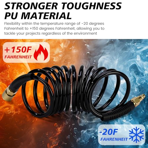 Flutesan 10 Pack 1/4 in x 10 ft Recoil Air Hose with Quick Coupler, Black - color: Black
