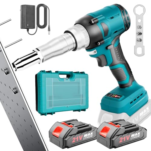 Cordless Rivet Gun Battery Powered, Automatic Electric Rivet Gun Tool Brushless Pop Rivet Gun Kit for 3/32", 1/8", 5/32", 3/16" Rivets for Metal, Plastic and Leather - color: Blue
