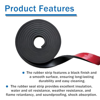 1/4" Thick x 2" W x 60" L Solid Rubber Strip Roll with Adhesive Backing