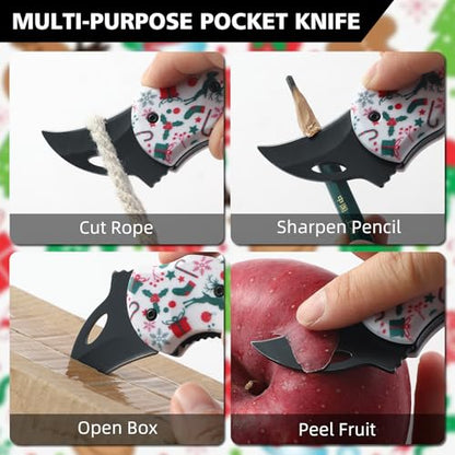 Small Pocket Knife for Women Men, Cute Box Cutter, Folding Utility Knife with 1.38''Sharp Blade, Mini EDC Knives for Everyday Carry, Ideal Gifts for Men and Women（Christmas Gifts） - color: Christmas Gifts