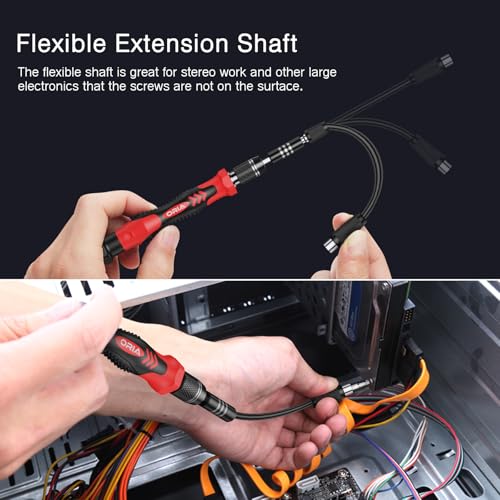 ORIA Precision Screwdriver Kit, Mini Screwdriver Set, 61 in 1 with 57 Bits Repair Tools with Flexible Shaft, Extension Rod for Mobile Phone, Smartphone, Tablet, PC, Red - color: Red
