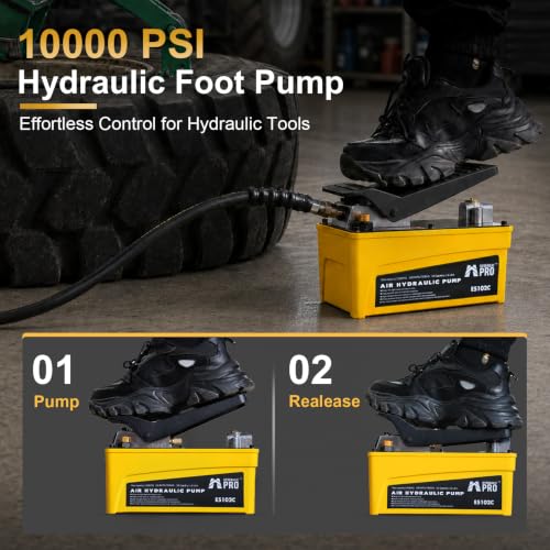 Air Hydraulic Pump, 10000 PSI High Pressure Output, Foot Pedal Pump, Yellow - color: Yellow