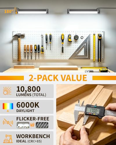 40W LED Shop Lights, 5400LM Plug in Garage Light, 6000K Daylight, 2 Pack
