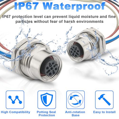 2PCS M12 5 Pin A Code Female Circular Aviation Connector Cable 0.2m - color: Female, size: 5Pin Front Mount