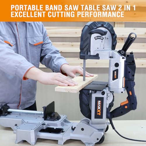 MAXXT 2-in-1 Band Saw with Table Saw Base, 10A 5-Inch Deep Cut Portable Band Saw, Lightweight Aluminum Body, Variable Speed, Handheld Multi-Purpose Portable Saw with Rolling Base for Metal & Wood - color: Bandsaw With Table Saw