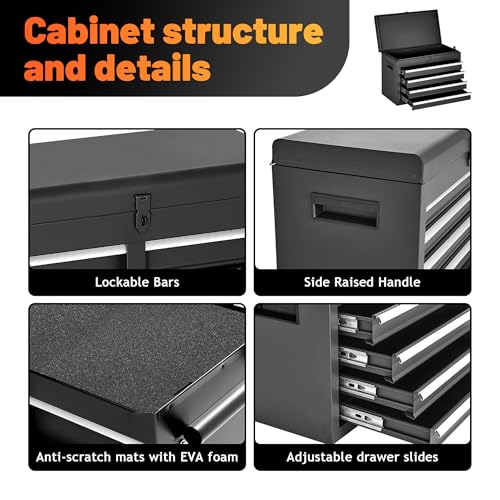 5-Drawer Rolling Tool Chest with Detachable Top Toolbox - color: Black, style: 5 drawer-detachable