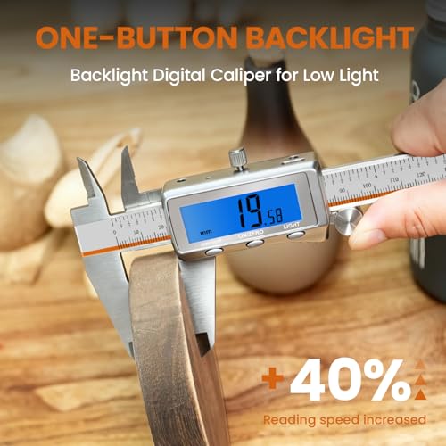 LAYME Digital Caliper 12 Inch, Rechargeable Calipers with Backlight LCD Screen, Stainless Steel Caliper Measuring Tool, Auto-Off Micrometer, Inch/MM/Fraction Conversion for DIY/Household/3D-printing - size: 12 inch