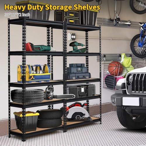 GarveeTech Heavy Duty Garage Shelving Unit, 48 in L x 18 in D x 72 in H - color: Black, size: 48" L x 18" W x 72" H