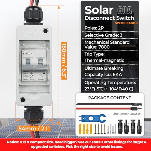 Solar Panel Disconnect Switch 60A 400V DC/AC Miniature Circuit Breaker with DIN Rail Box Enclosure Outdoor Small Breaker Box IP65 Waterproof UV-Proof for Solar PV Homes, Battery(60 Amp) - style: 400V 60A