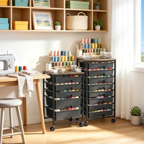 SUNALLY Rolling Carts with 5 Drawers, Storage Drawer Carts for Craft, Black - color: Black