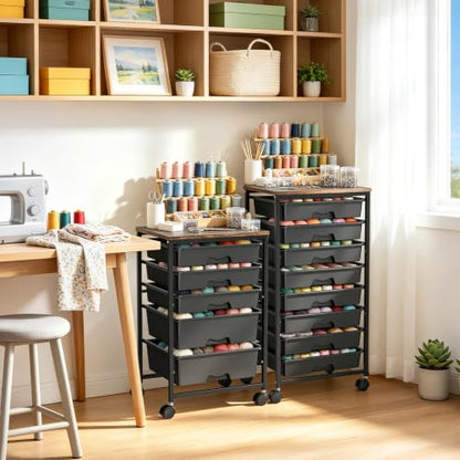 SUNALLY Rolling Carts with 5 Drawers, Storage Drawer Carts for Craft, Black - color: Black