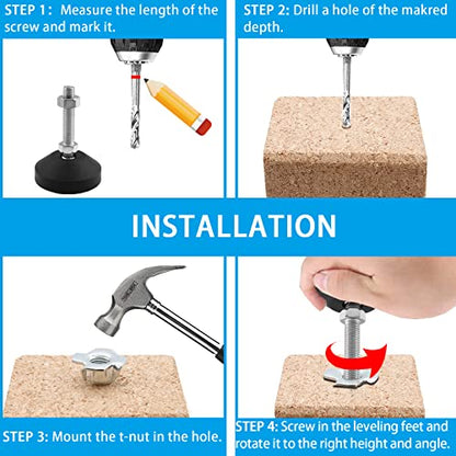 Luomorgo M12 Leveling Feet with T-Nut, D50 x M12 x H50, 4 Pcs - size: D50 x M12 x H50