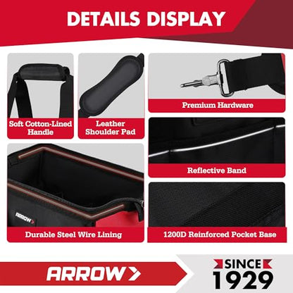 ARROW 14" Heavy Duty Tool Bag with Reflective Band, Tool Organizer Bag - size: 14 Inch