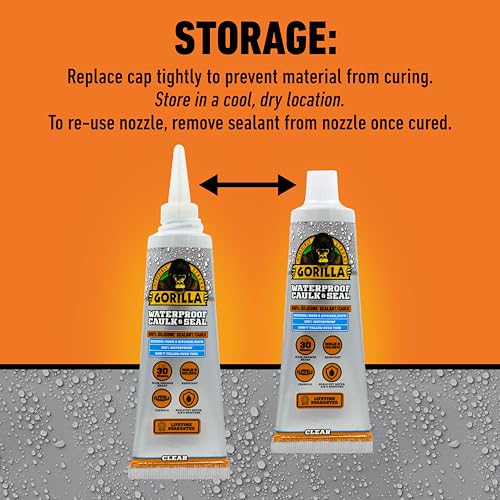 Gorilla 100% Silicone Caulk, 2.8 oz, 10 Year Mold Resistant, Clear, 2-Pack - color: Clear, size: 2 - Pack