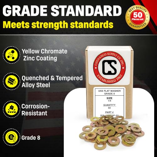 Chenango Supply 1/4 Hardened USS Flat Washer, Grade 8 (50 Pieces) - size: 1/4" USS Flat Washer 50pcs