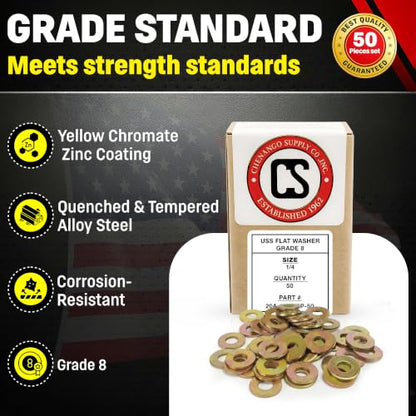 Chenango Supply 1/4 Hardened USS Flat Washer, Grade 8 (50 Pieces) - size: 1/4" USS Flat Washer 50pcs