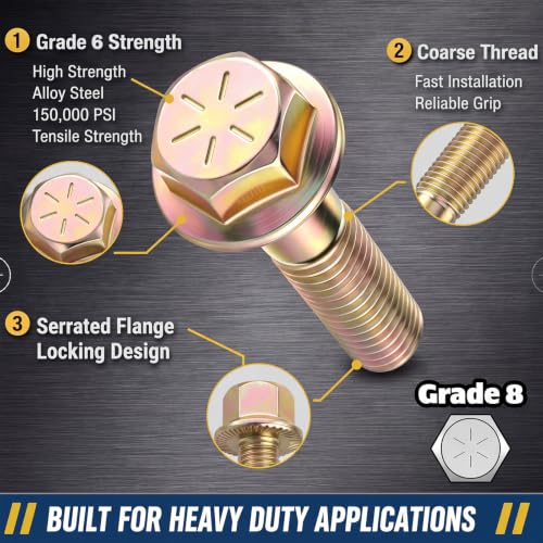 Hicarer 24 Pcs Grade 8 Hex Flange Bolts 3/8-16 Coarse Thread Assortment Kit