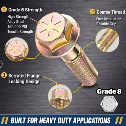 Hicarer 24 Pcs Grade 8 Hex Flange Bolts 3/8-16 Coarse Thread Assortment Kit