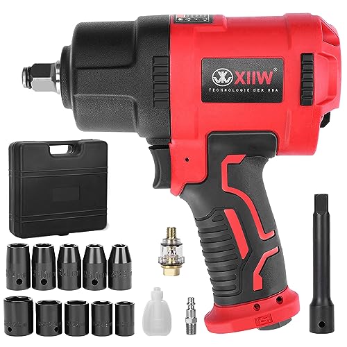 XIIW 1/2 Inch Air Impact Wrench, Max Torque 1560 ft-lbs, Lightweight 4.4 lb - size: 1/2 inch | 1560 ft-lbs 15 PCS Wrench + Socket Set