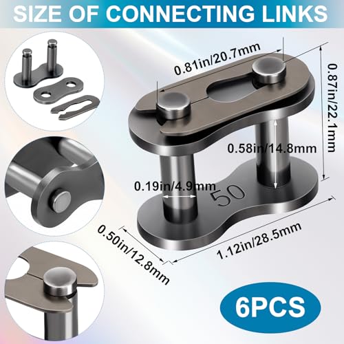 PAGOW 6pcs #50 Roller Chain Connecting Links, Master Connector Link Heavy Duty for Bycicles, Mini Bikes, Motorcycles, Go-Karts, Agricultural Machine, Home and Industrial Machinery - color: #50, 6pcs