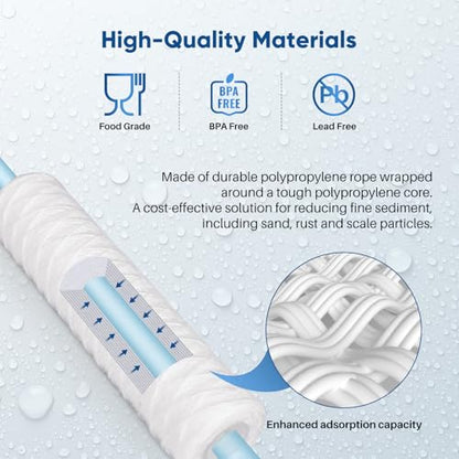 PUREPLUS 5 Micron 10"x2.5" Whole House String Wound Sediment Filter 4 Pack - size: 4 Count (Pack of 1)