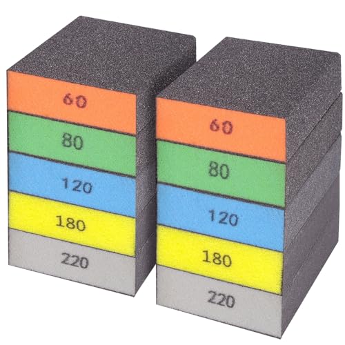 BOSHCRAFT 10 Pcs Sanding Sponge, Washable and Reusable Sanding Block 60/80/100/120/180/220 Grit Sand Paper Assortment for Wood Drywall Metal Glasses Sandpaper Block Sand Paper Brick - size: 10 Pack-Square