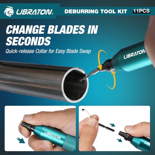 Libraton Deburring Tool, Metal Deburring Tool 3D Printing, 10 HSS Blades | Pipe Reamer, Burr Remover, Deburring Tool for Metal, PVC, Copper Pipe, Plastic, Resin, 3D Printed Edges - style: 11Blades(Mixed 3 Types) C