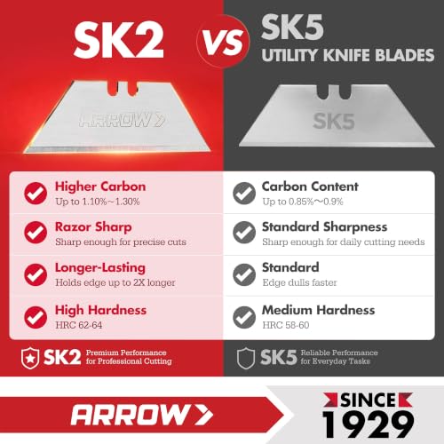 ARROW 100-Pack Utility Knife Blades, SK2 Steel Replacement Blades