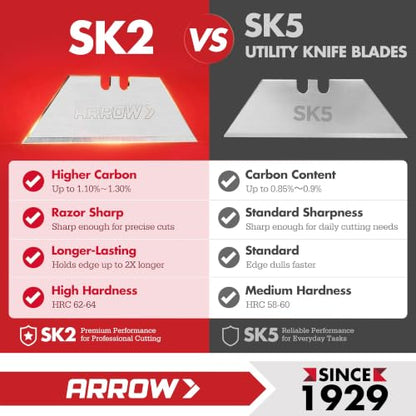 ARROW 100-Pack Utility Knife Blades, SK2 Steel Replacement Blades