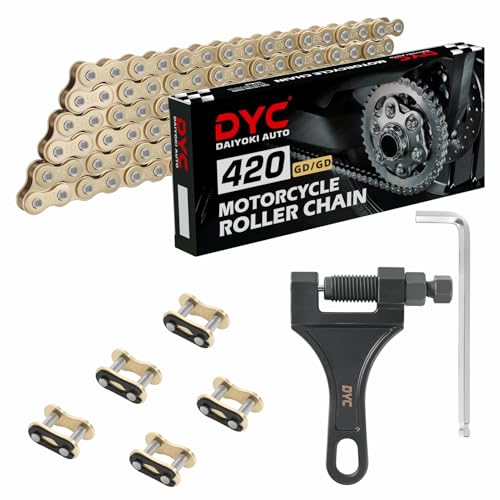 DYC 420 Gold Chain 132 Links with 5 Master Links and Chain Breaker Tool - color: Gold