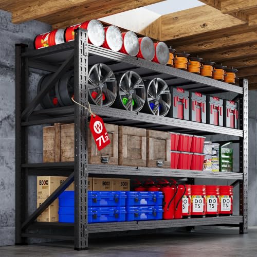 71.3” Wide Heavy Duty Metal Garage Shelving, Adjustable Storage Shelf - color: Matte Black, size: 71"Wx24"Dx70"H