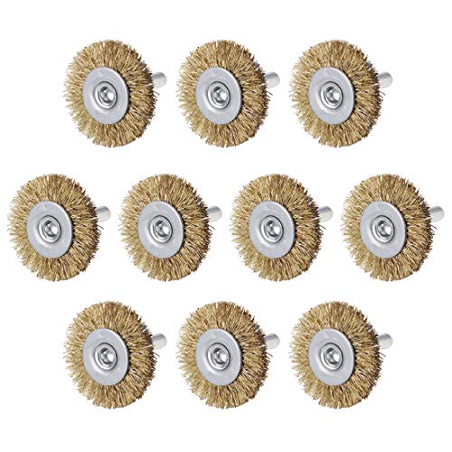 uxcell 1-1/2Inch Wire Wheel Brush Bench 1/4-Inch Shank Crimped Steel 10 Pcs - size: 1 1/2Inch