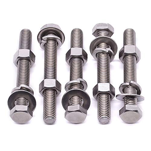 (10 Sets) M6-1.0 x 65mm Hex Bolt Kit, 304 Stainless Steel (18-8), Includes Hexagon Head Screws and Nuts, Flat & Lock Washers, Full Coarse Thread, for Machinery, Automotive, DIY - size: M6 x 65mm