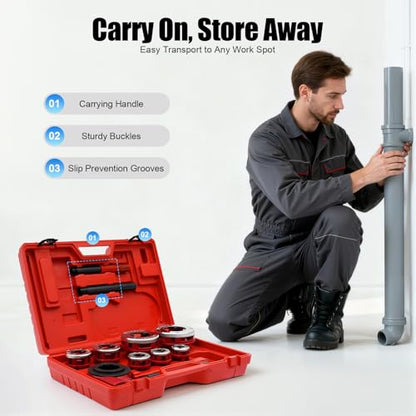 Ratchet Pipe Threader Kit, 7 Dies 3/8"-2" BSPT Carbon Steel Red Hand Tool