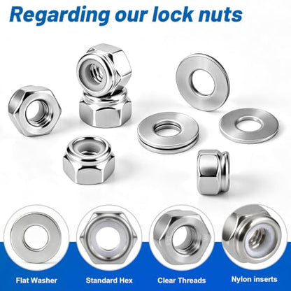 3/8-16 Lock Nut 96Pcs Stainless Steel Nylock Locking Nuts with Washers - size: locknuts-3/8" 96pcs